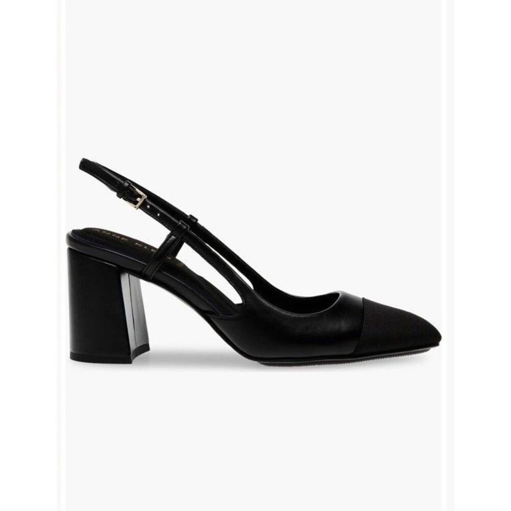 Anne Klein Brinley Black Slingback Pumps Pointed Toe Block Heel Women 7.5M New